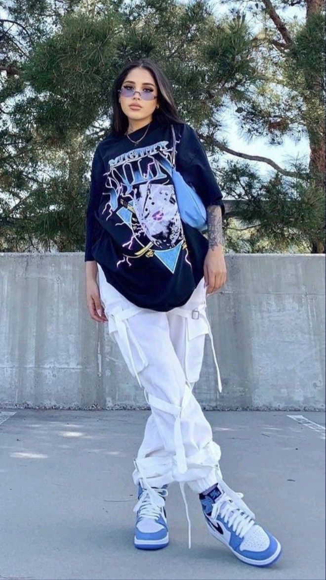 Oversized Graphic Tee with White Cargo Pants